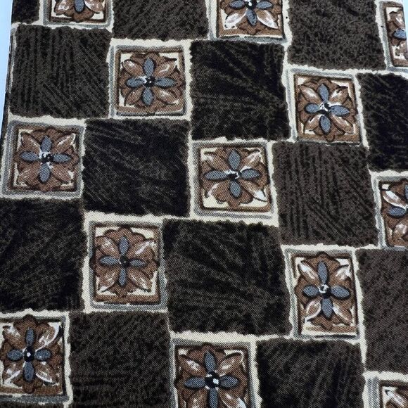 Pierre Cardin All Silk Tie Brown Blue Floral Check Pattern Made in USA - Picture 4 of 8